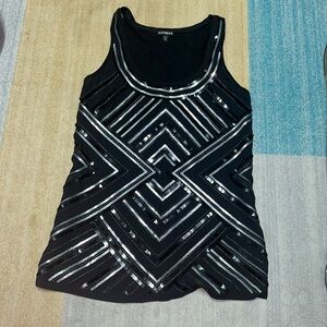 Black tank top with black and silver sequins